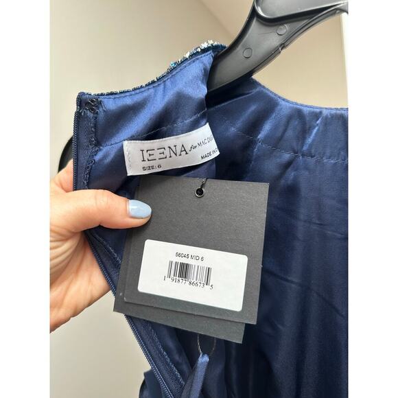 NEW NWT Mac Duggal Ieena Bejeweled Neckline Pleated Chiffon Gown Navy size 6 - Picture 7 of 7